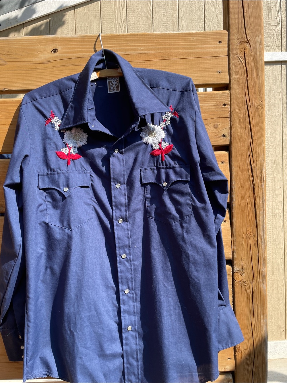 Vintage 1970s Karman Embroidered Pearl Snap Western Shirt